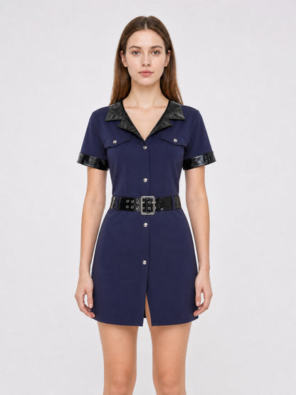 Police Cosplay Costume with Cap and Baton front view