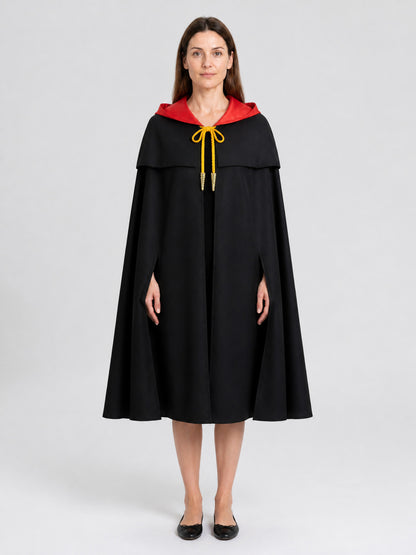 Wide Black and Red Hooded Cosplay Cape on-model view
