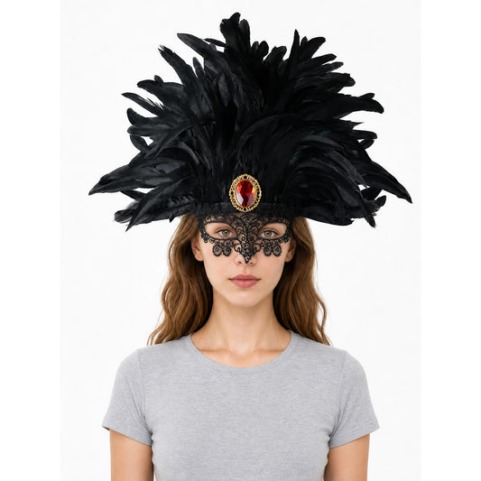 Carnival headpiece with black feathers