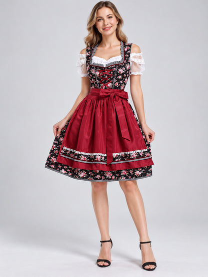 Oktoberfest-Style Dress with Red Apron and Lace