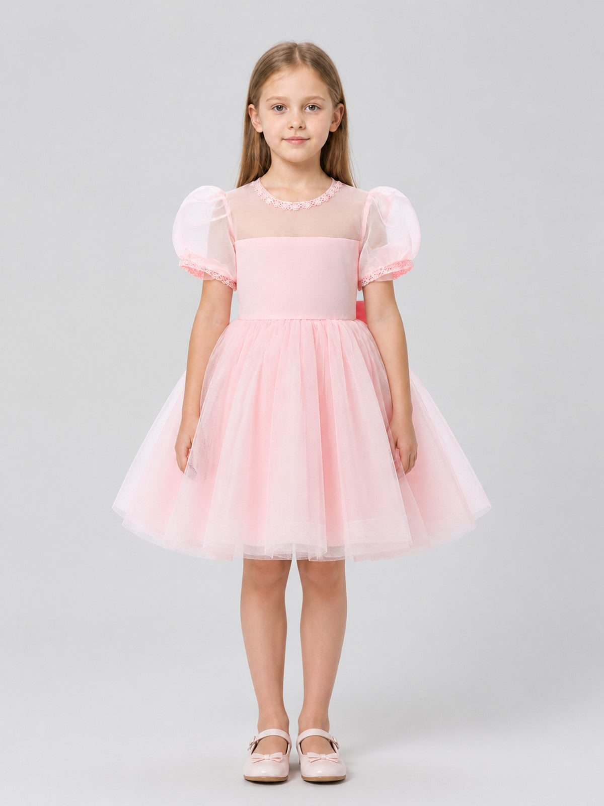Pink Lace Princess Dress with Full Skirt on-model view