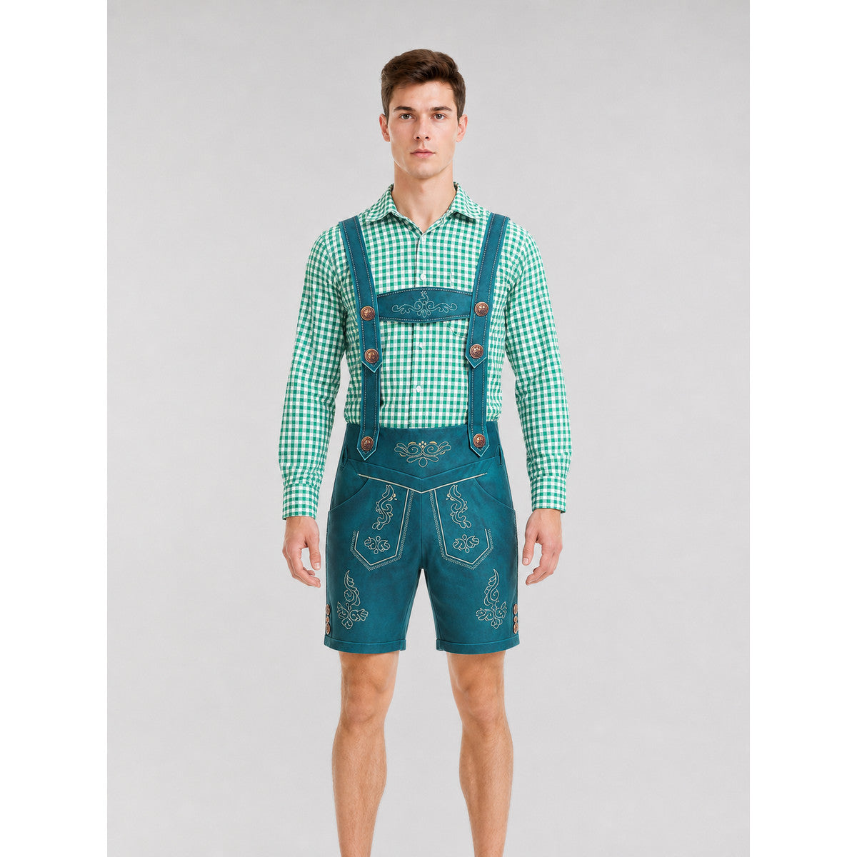 Plaid Bavarian-Style Shirt for Oktoberfest front view