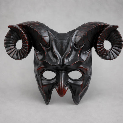 1pc Halloween Horned Demon Mask, Full Face with Curled Horns for Cosplay Parties