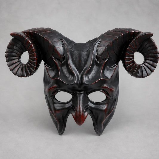 1pc Halloween Horned Demon Mask, Full Face with Curled Horns for Cosplay Parties