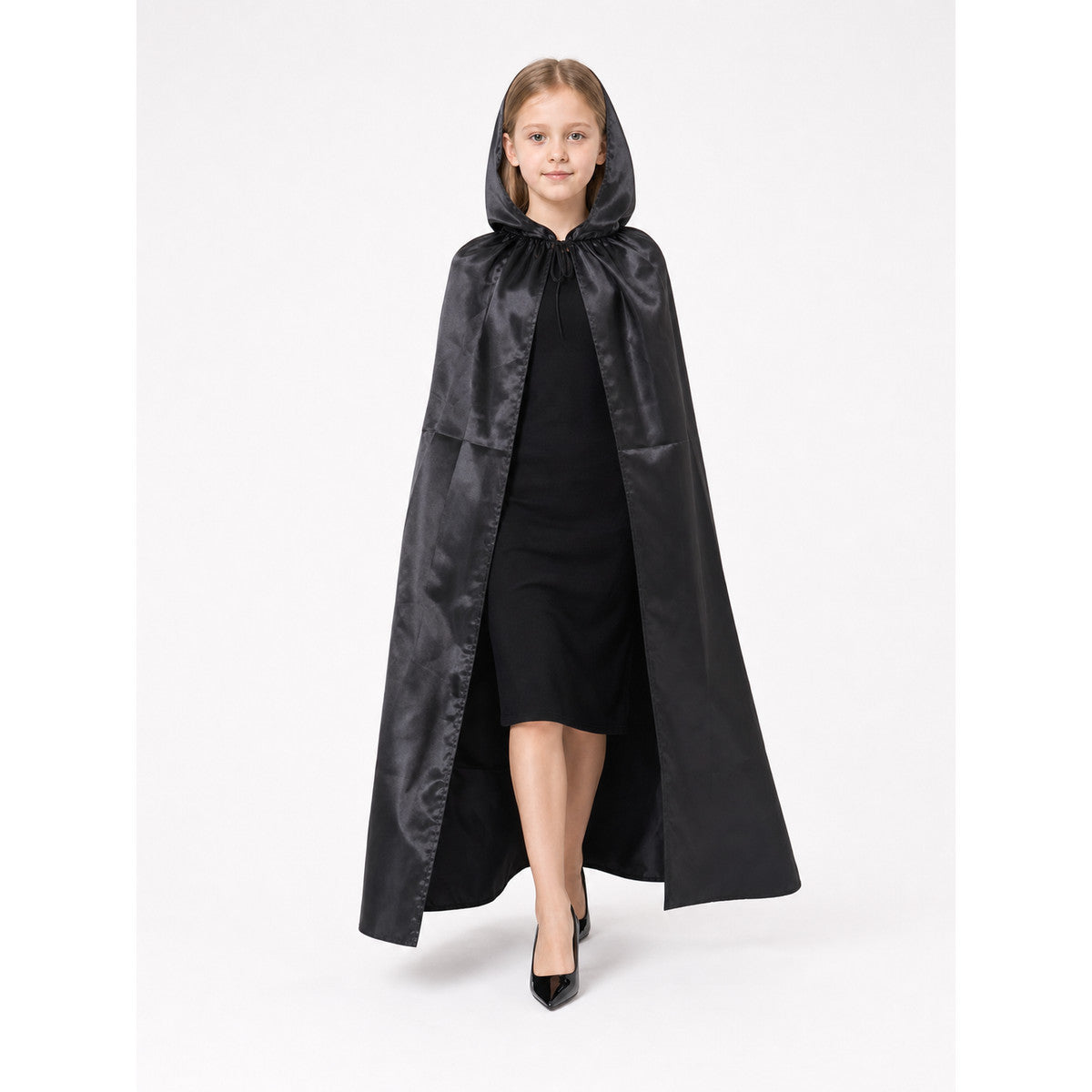 Black Hooded Carnival Cloak for Cosplay front view