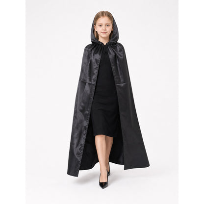 Black Hooded Carnival Cloak for Cosplay front view