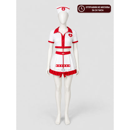 White and Red Nurse Costume with Skirt and Cap