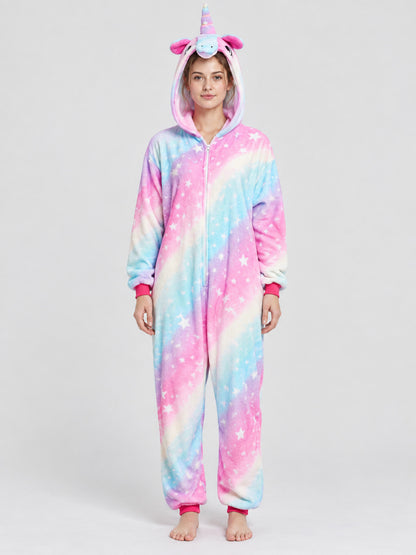 Hooded pajama jumpsuit with a horn and ears