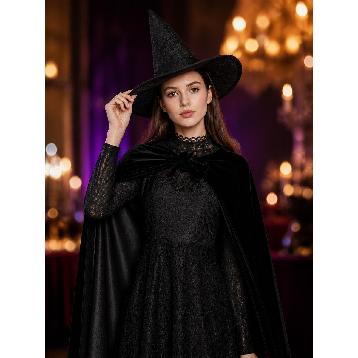 Black Witch Costume with Dress, Hat, and Cape