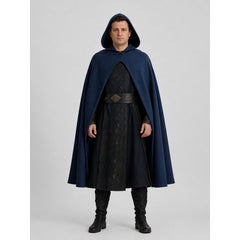 Medieval Long Blue Hooded Cloak for Adults