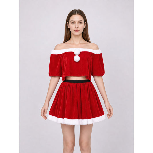 Festive Santa Claus Costume: Top, Skirt, and Hat