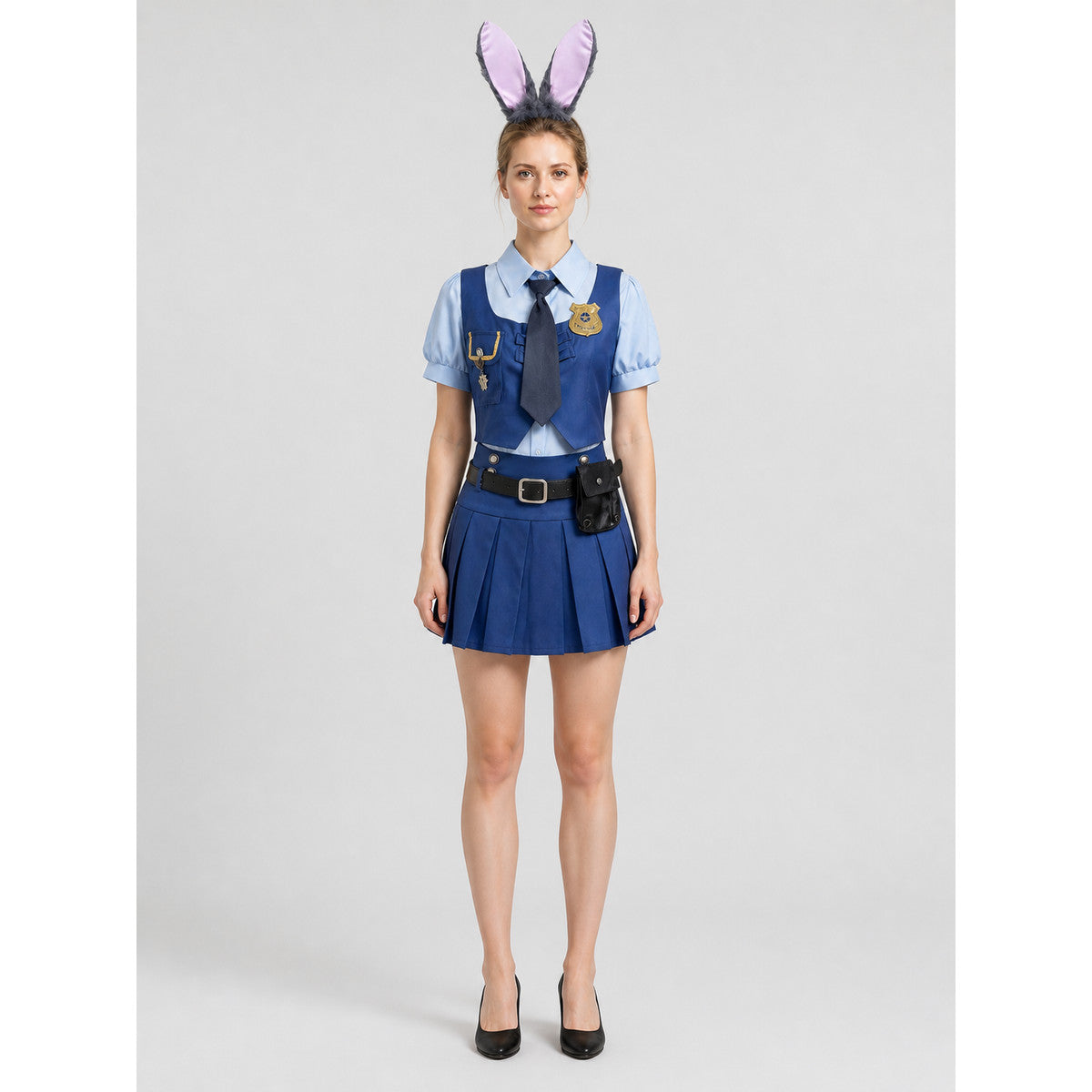 Police Officer Costume with Bunny Ears and Pleated Skirt on-model view