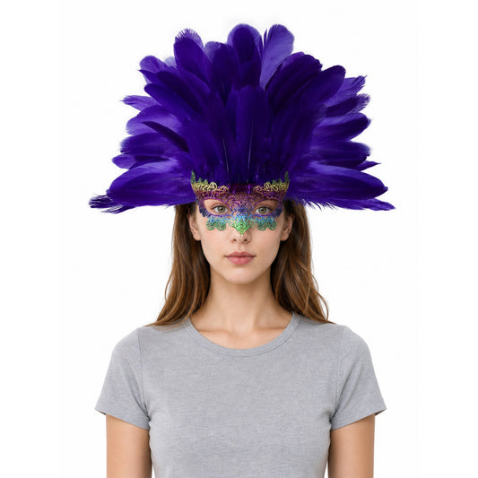 Carnival Headdress with Feathers and Mask