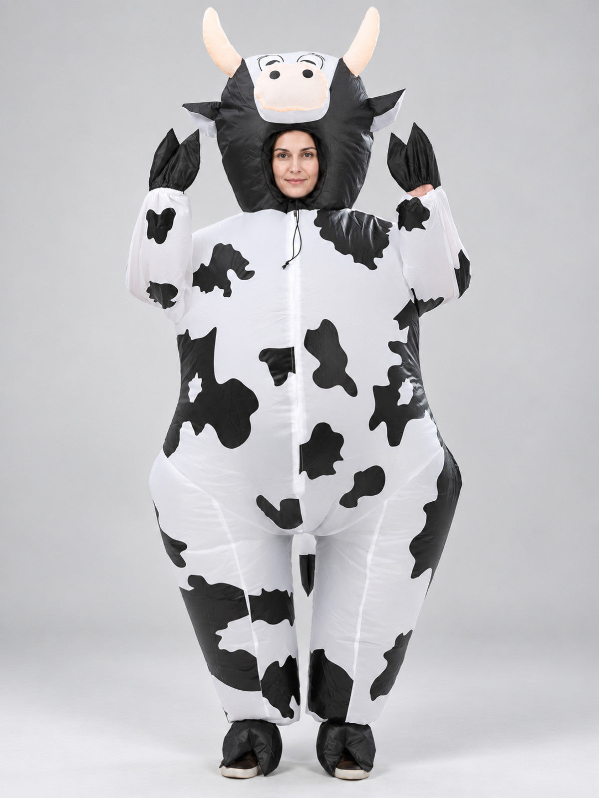 Full-Size Inflatable Cow Costume with Horns and Spots