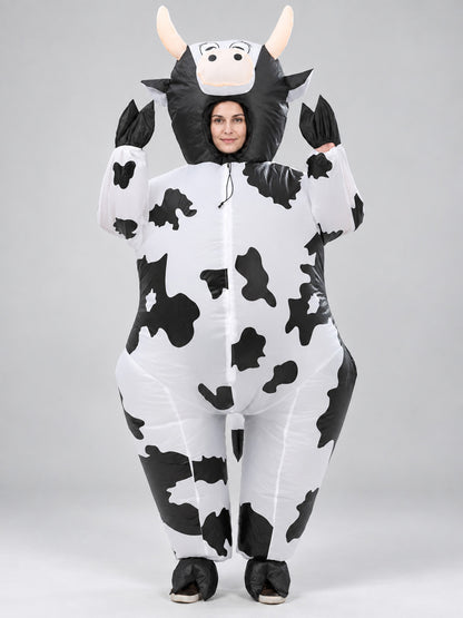 Full-Size Inflatable Cow Costume with Horns and Spots
