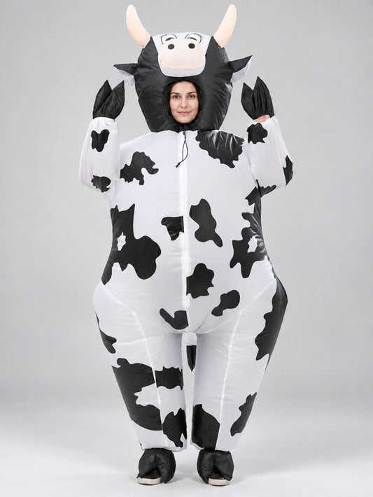 Full-Size Inflatable Cow Costume with Horns and Spots