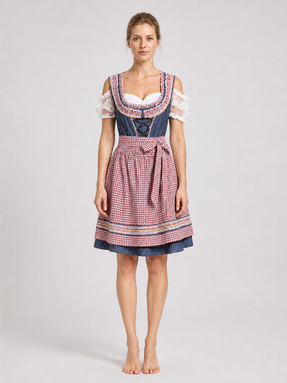 Oktoberfest Dress, Red-and-White Plaid with Corset on-model view