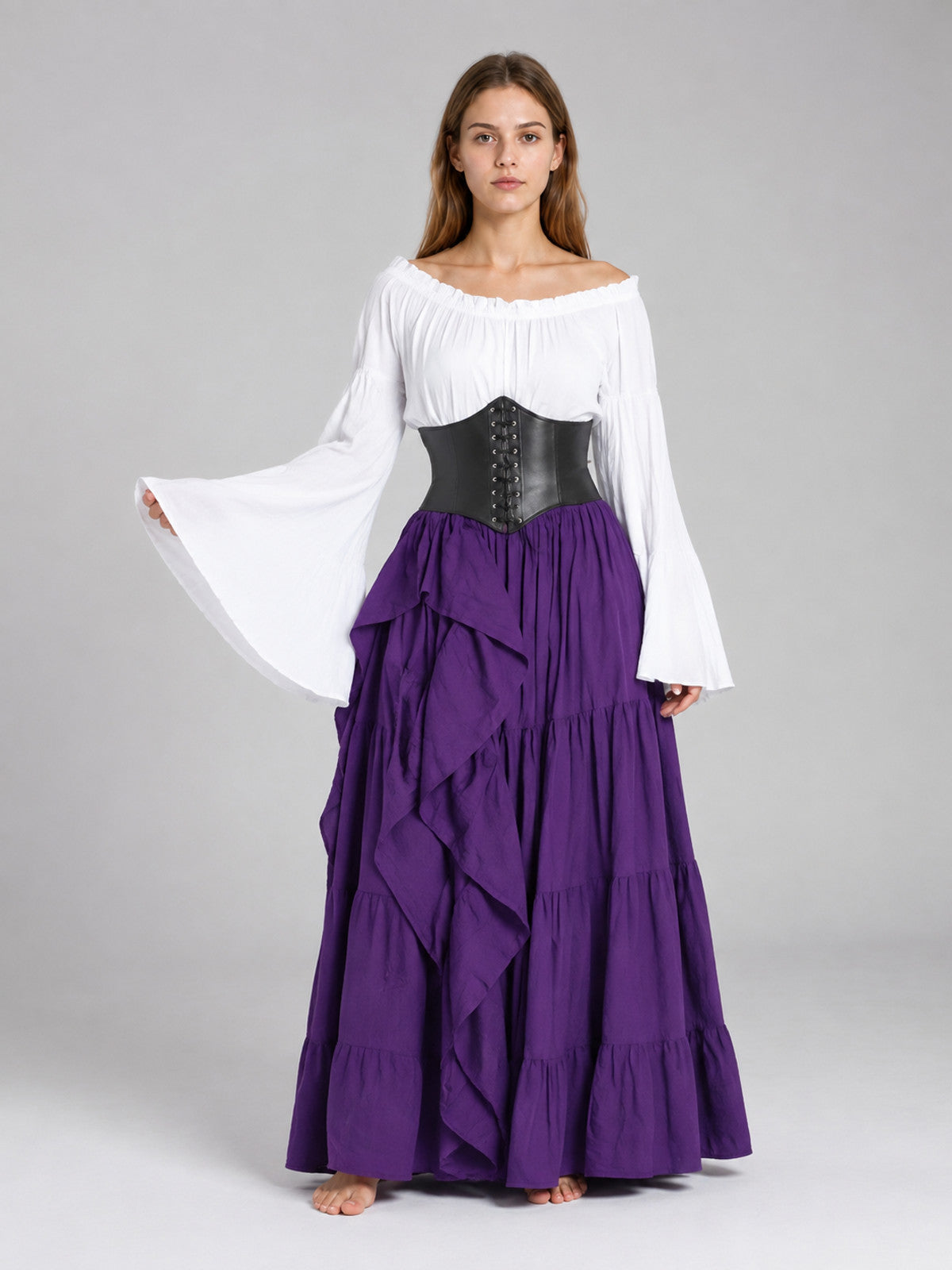 Maxi Dress with Corset Insert and Ruffles on-model view