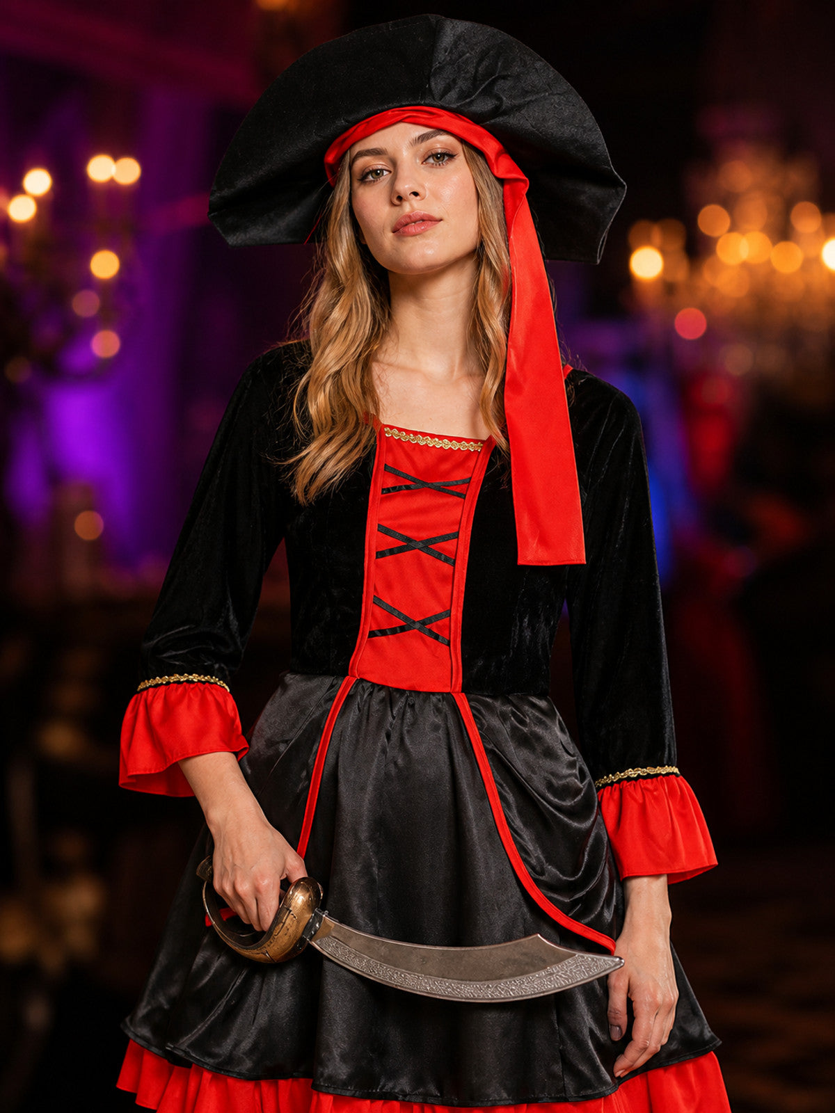 Women's Pirate Costume Dress with Ruffles for Halloween