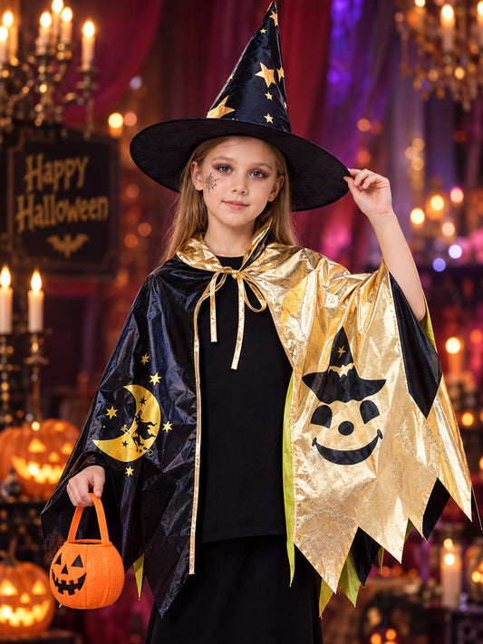 Kids' Witch Halloween Costume: Cape, Hat, Pumpkin Bag