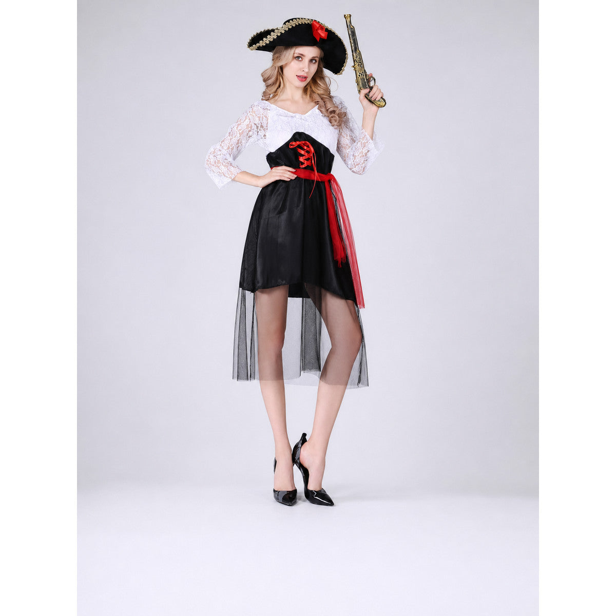 Pirate Costume with Hat and Belt on-model view