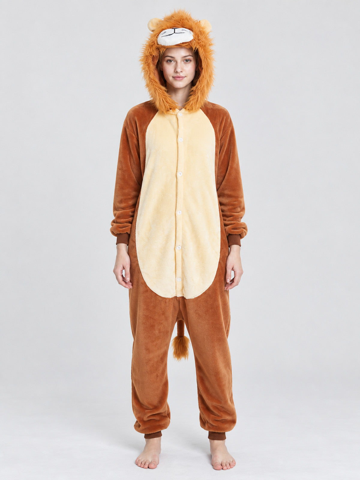Flannel hooded pajama jumpsuit with mane and tail
