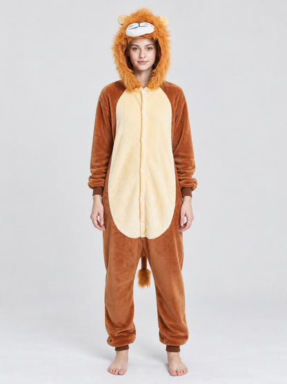Flannel hooded pajama jumpsuit with mane and tail