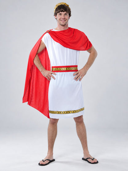 Antique-Style Carnival Costume with Red Cape on-model view