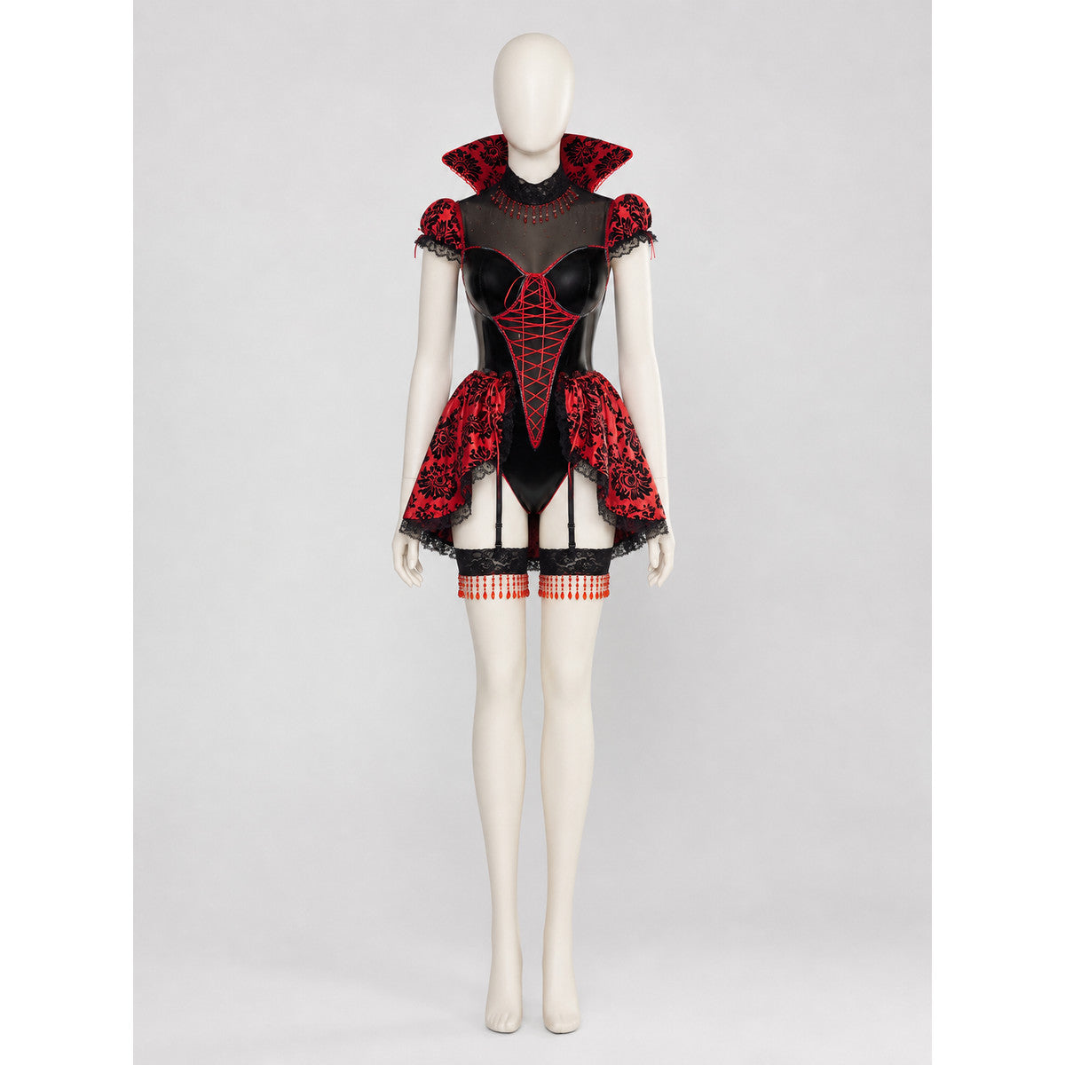 Gothic Red and Black Vampire Costume, Sizes M-XL on-model view