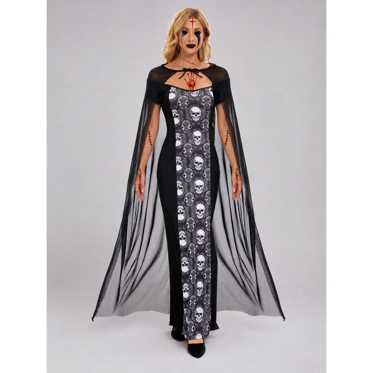 Gothic costume dress with cape for cosplay