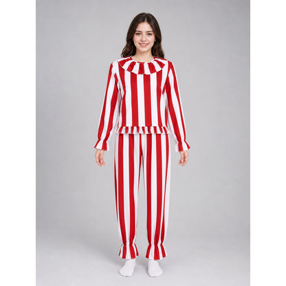 Red and White Striped Clown Costume for Cosplay front view