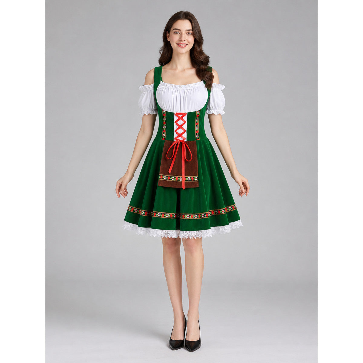 German Folk Costume with Floral Ribbons front view