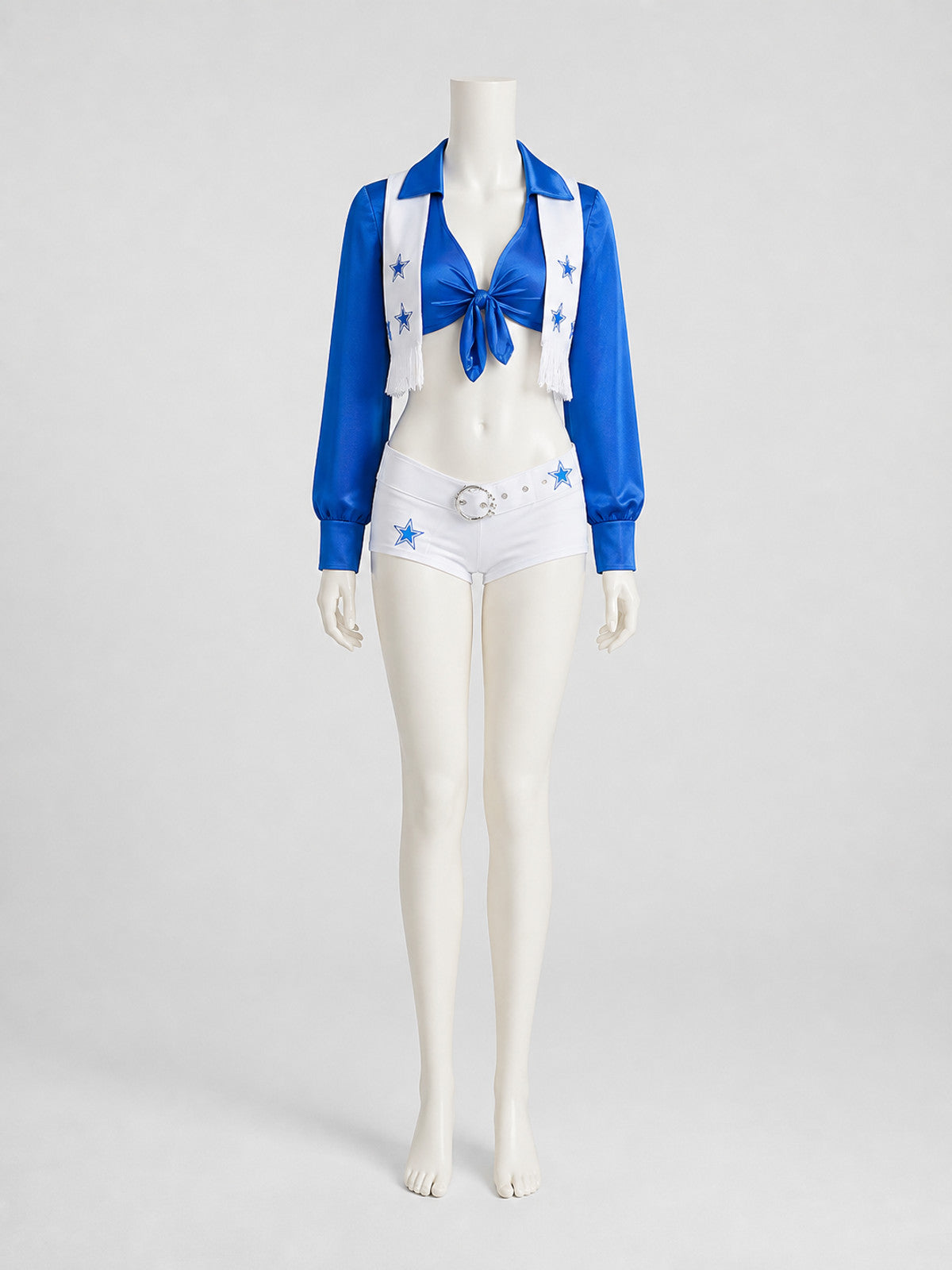 Blue and White Cheerleading-Style Set with Top and Shorts on-model view
