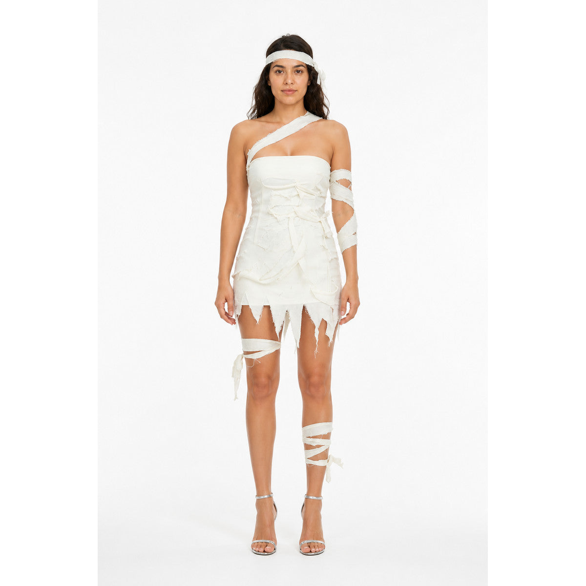 One-Shoulder Mummy Dress with Torn Hem for Halloween main product view