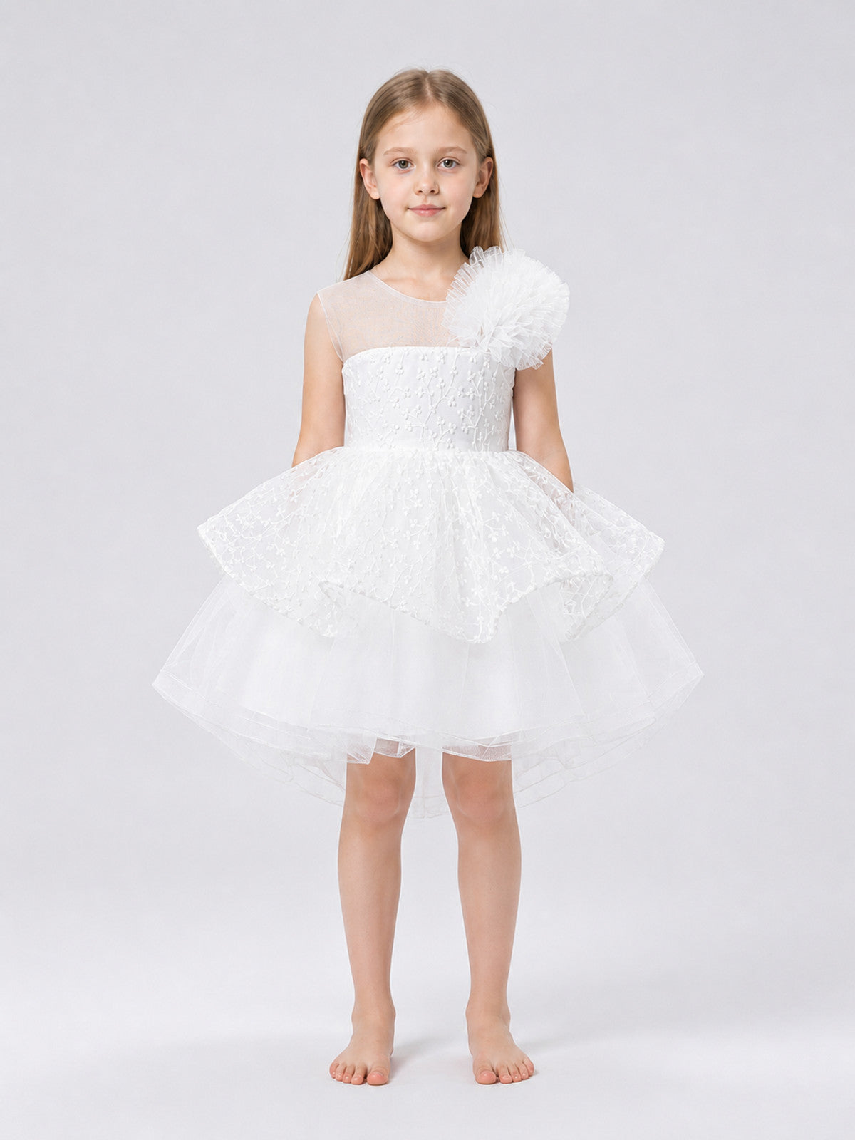 Children's Tulle Dress with Full Skirt and Flower on-model view