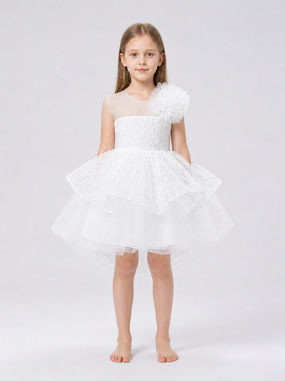 Children's Tulle Dress with Full Skirt and Flower on-model view