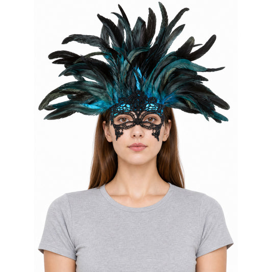 Carnival Feather Headpiece with Mask