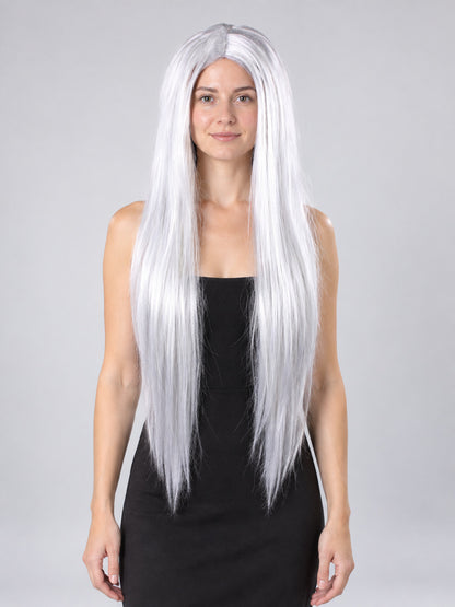 Long straight white wig with center part for cosplay