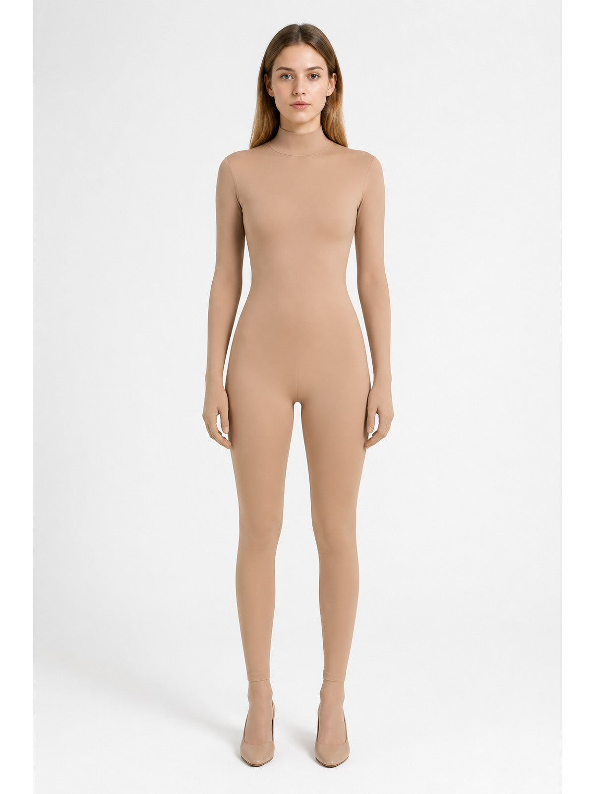 Full-body jumpsuit with covered hands and feet, flesh-tone main product view