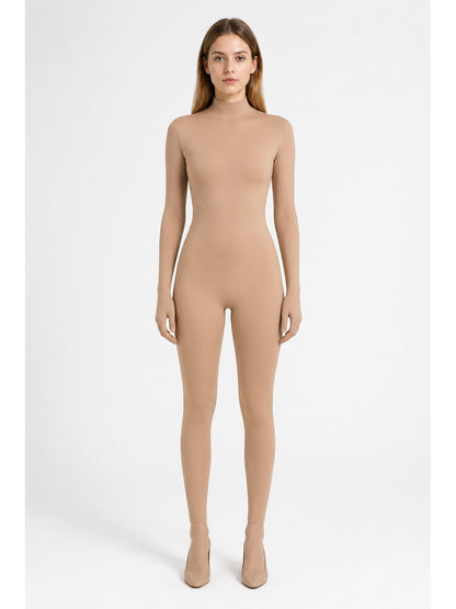 Full-body jumpsuit with covered hands and feet, flesh-tone main product view