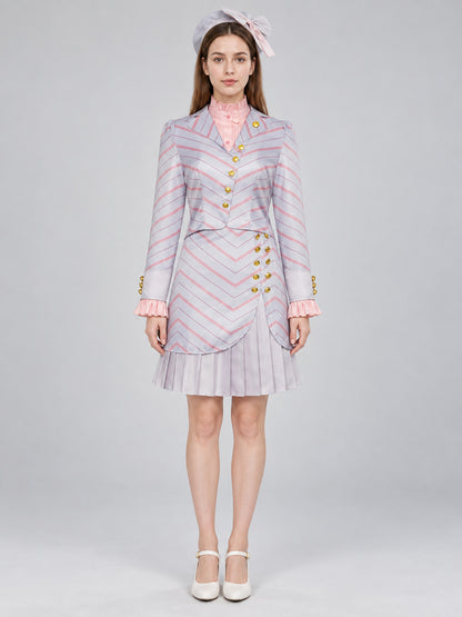 Cosplay costume with jacket, skirt, and headwear on-model view