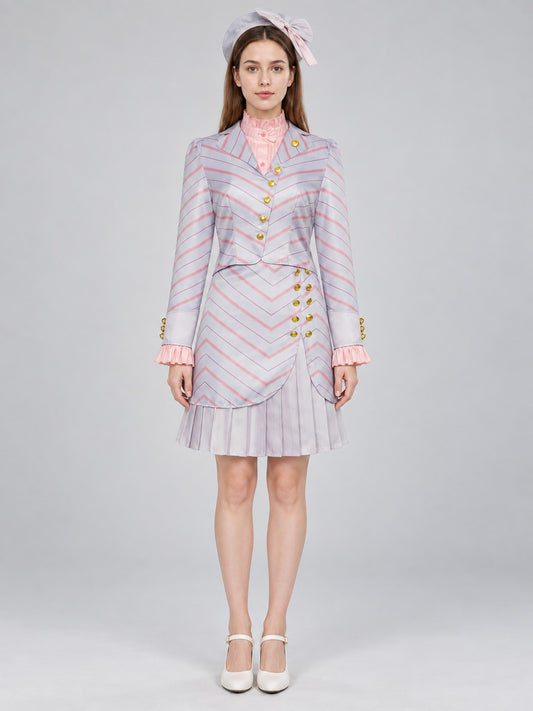 Cosplay costume with jacket, skirt, and headwear on-model view