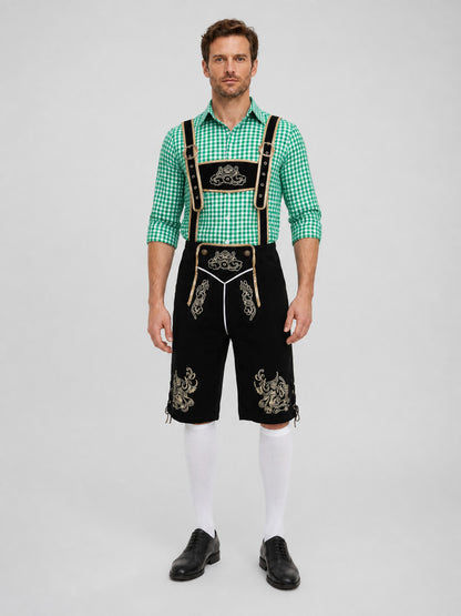 Bavarian Costume: Plaid Shirt, Shorts, and Hat on-model view