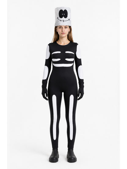 Halloween Skeleton Jumpsuit with Mask and Gloves main product view