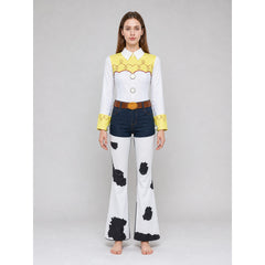 Adult & Kids' Cowgirl Cosplay Costume with Red Hat, Yellow Yoke Shirt & Cow-Print Flared Pants