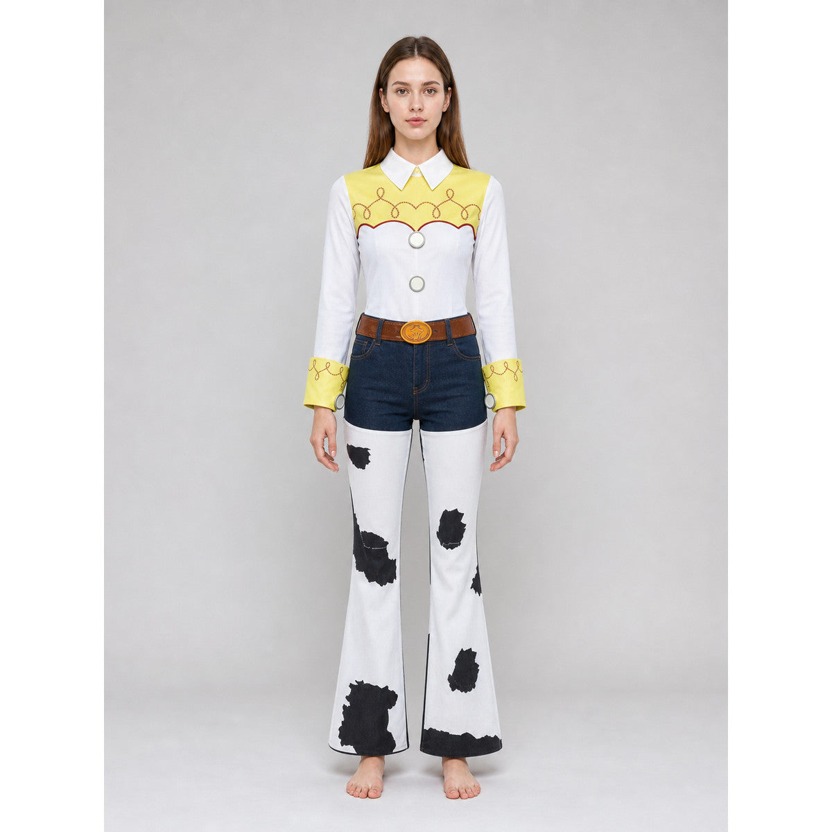 Cowboy Costume with Red Hat and White Flared Pants front view