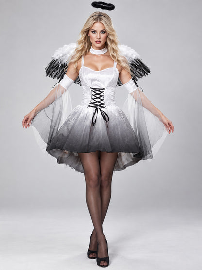 Carnival Angel Costume with Wings and Halo, White