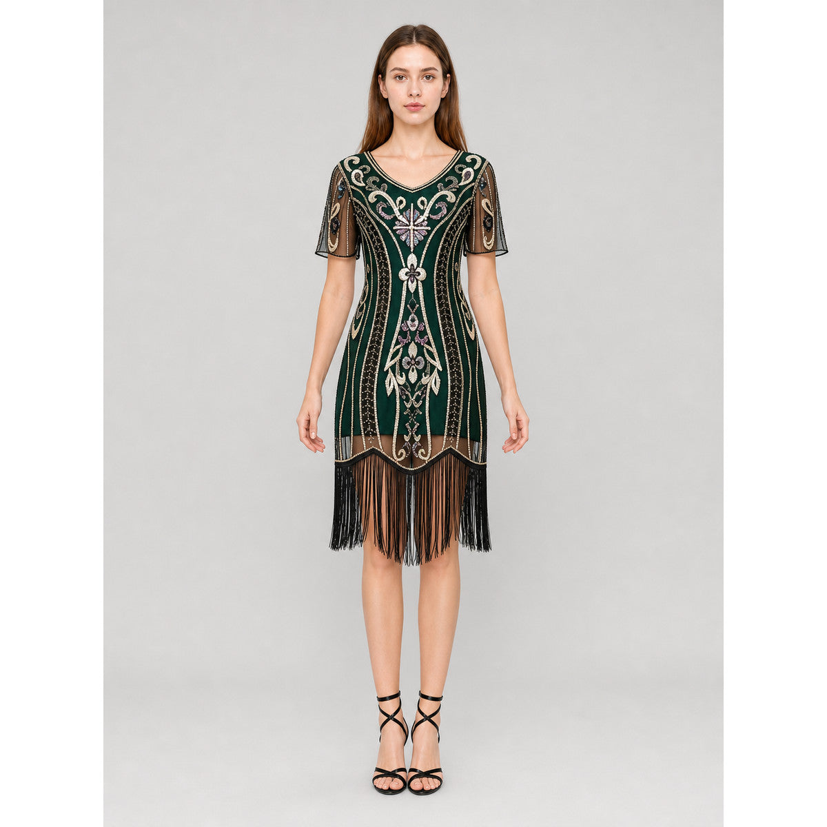 Gatsby-Style Dress with Fringe and Sequins