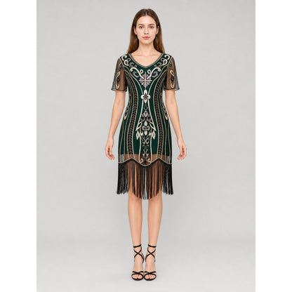 Gatsby-Style Dress with Fringe and Sequins