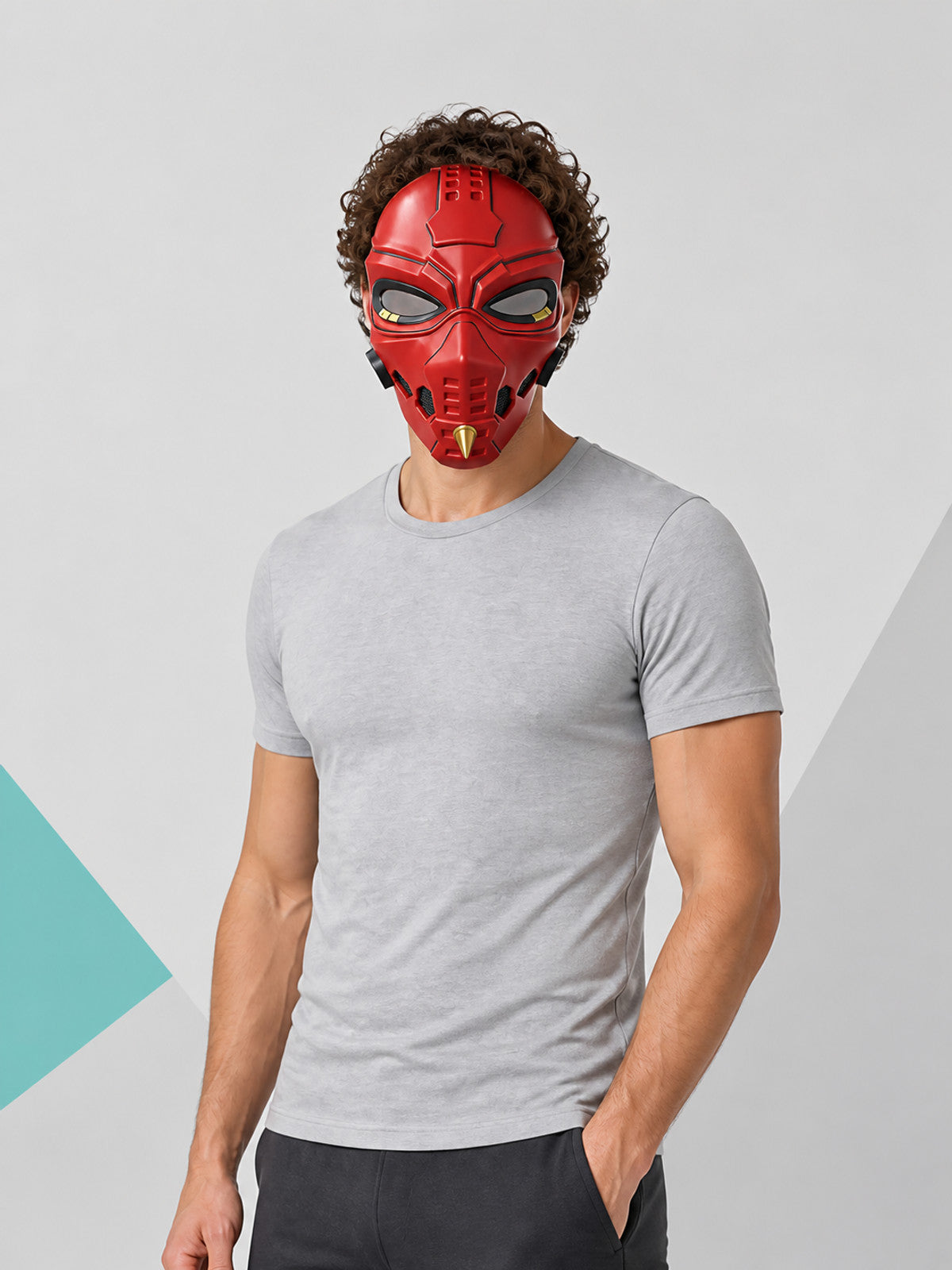 Red Cosplay Mask with Gold Details